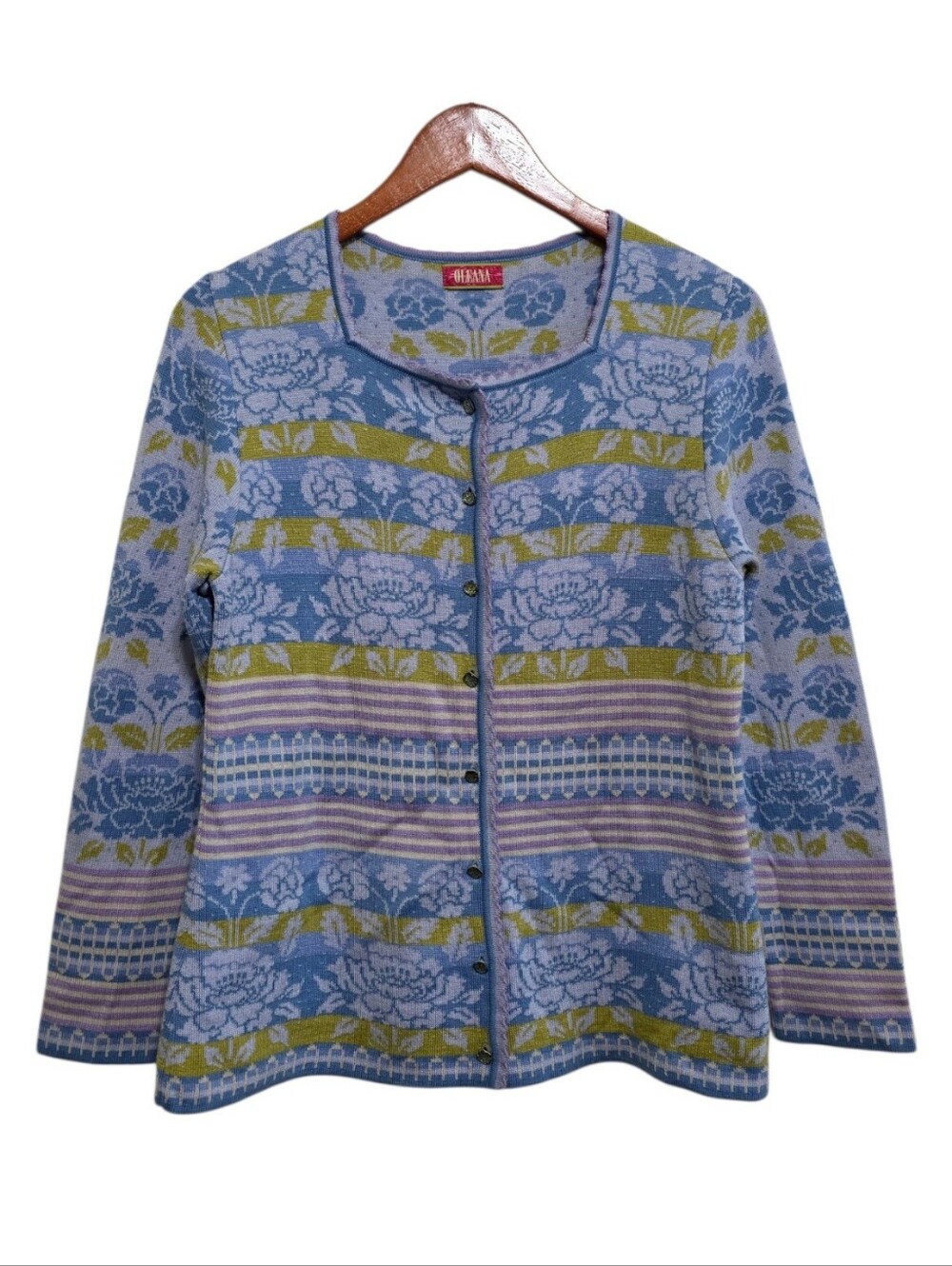 Oleana Square Neck Cardigan in Floral Knit Size Small